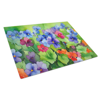 Illinois Violet in Watercolor Glass Cutting Board Large