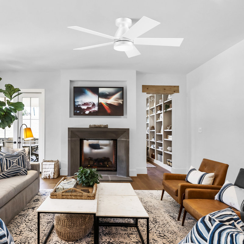 42 Inch Smart Remote,Alexa,APP Control White Ceiling Fan with Dimmable LED Light Outdoor Indoor Flush Mount Low Profile 6-speed Reversible Quiet DC Motor Plywood 5 Blades 2700K/4000K/5000K for Living Room,Farmhouse,Dining Room