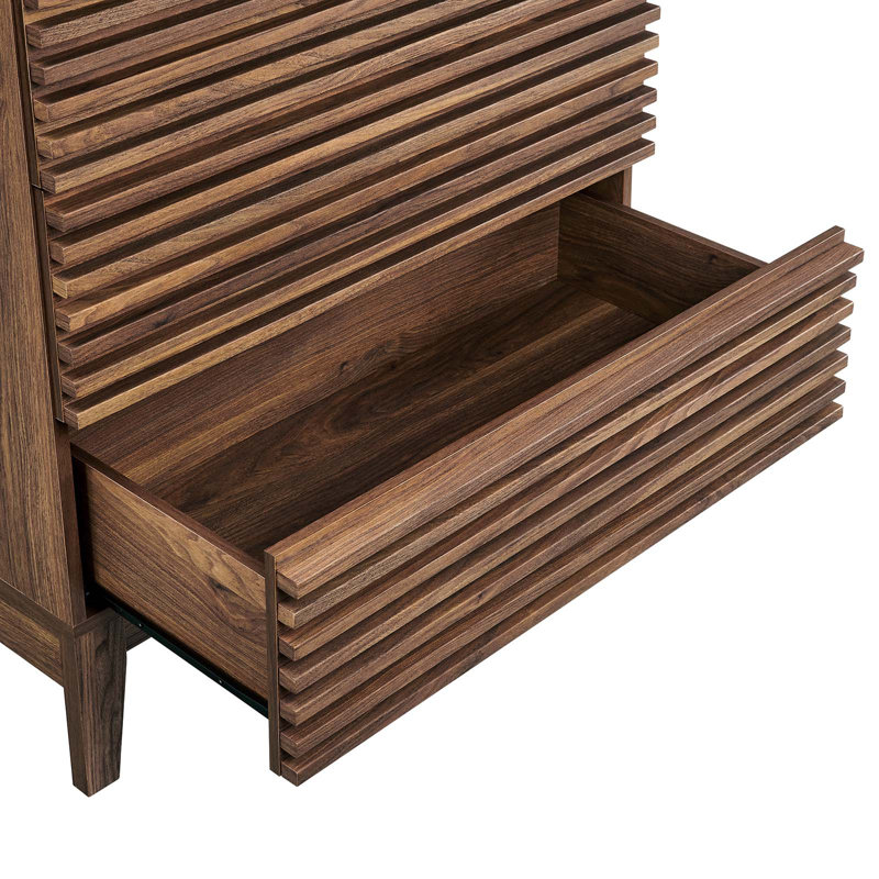 Mid-Century Walnut 5-Drawer Dresser Chest with Tapered Legs