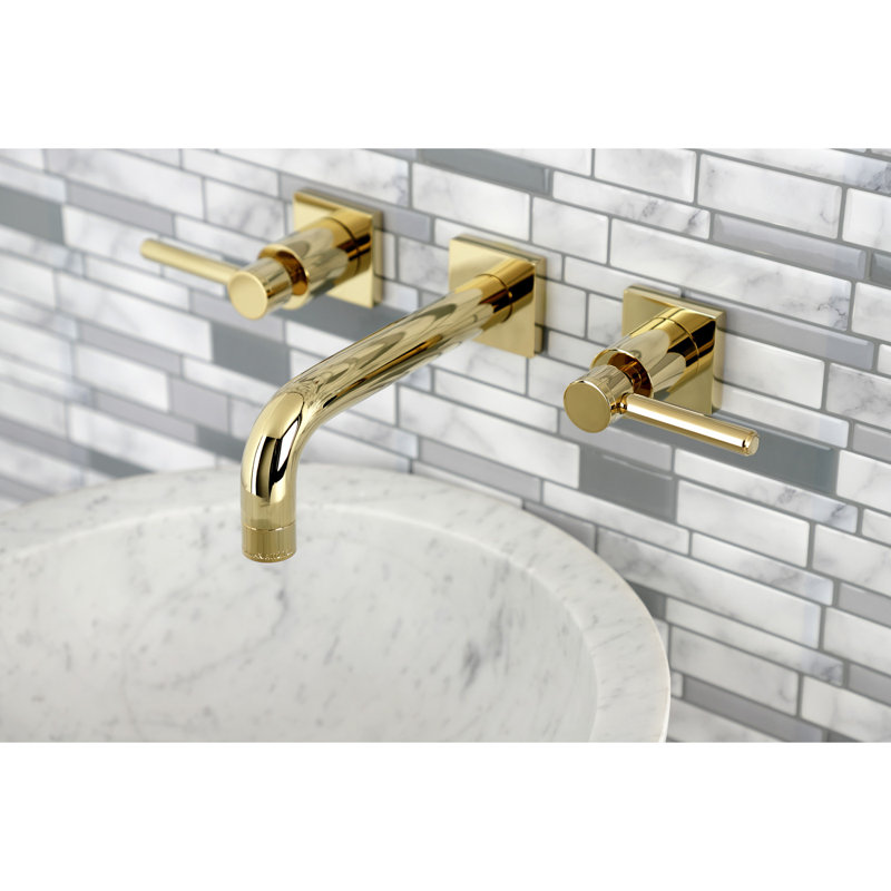 Kingston Brass Concord Two-Handle 3-Hole Wall Mount Bathroom Faucet, Polished Brass, Lever