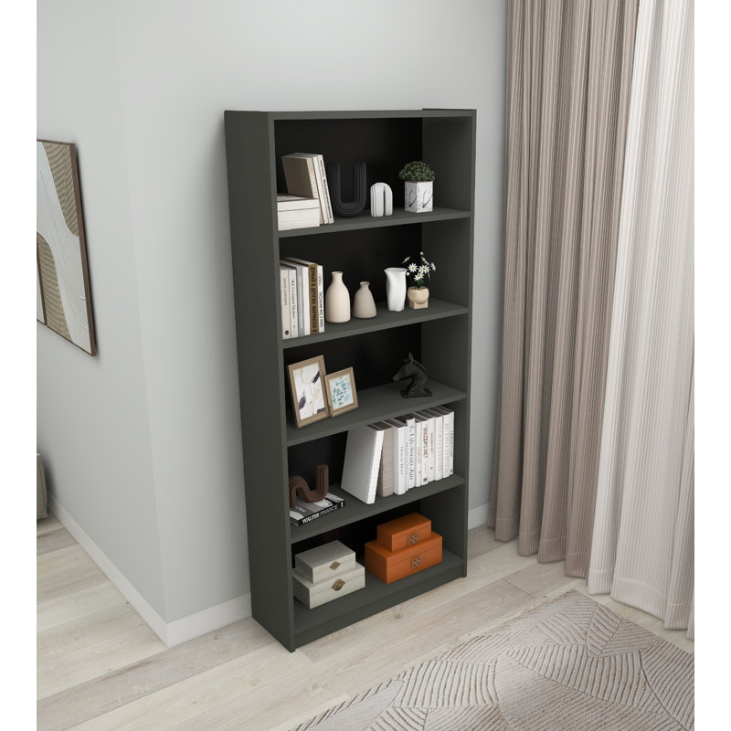 Élégante bibliothèque grise foncée, conception murale, 31,5 po x 70,9 po x 11 po | 100% panneau de particules enduit de mélamine, épaisseur: 0,7 pouce | Idéal pour le rangement à la maison et au bureau, finition durable et élégante