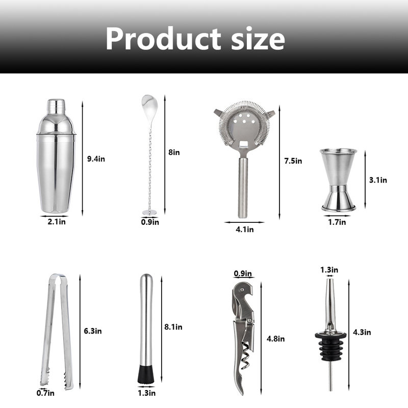 10 Piece Bartender Kit - Bar Tool Set Cocktail Shaker Set -  Bamboo Stand