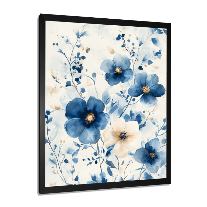 Fleurs des prés bleus II - Impression sur toile à motif floral, H 20 po x l 12 po, Cadre photo noir