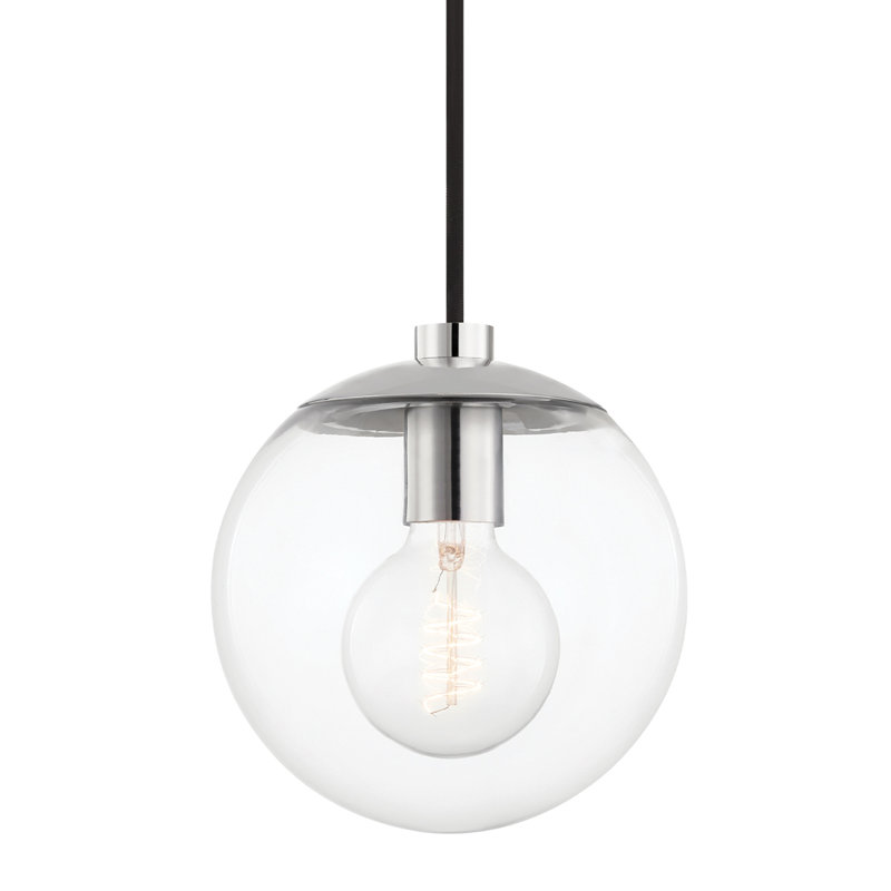 Transitional Polished Nickel Globe Pendant Light with Clear Glass Shade