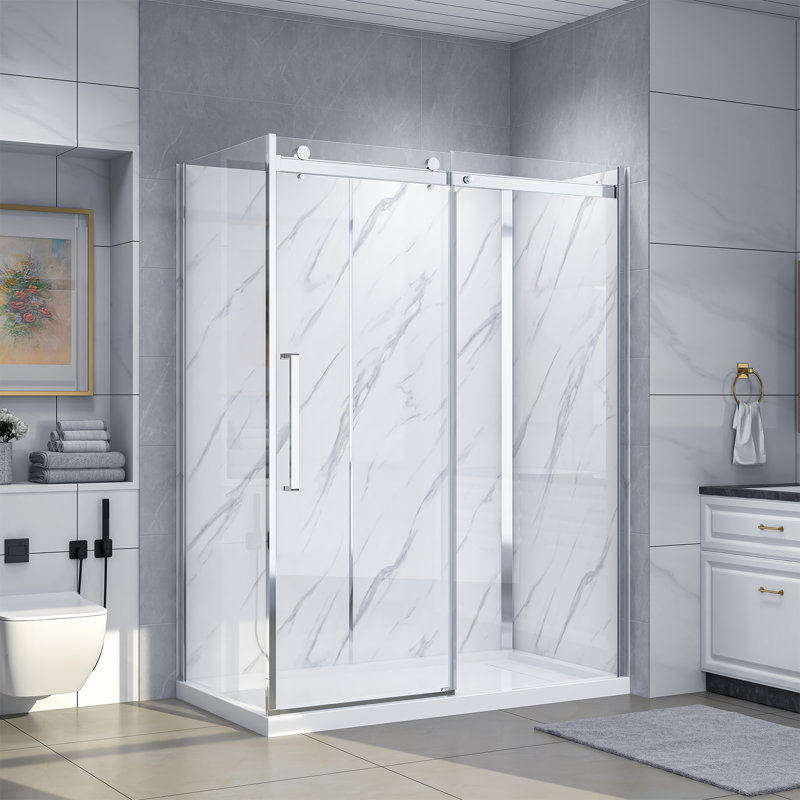 Bristol Bristol X 79,2 po Ensemble de douche de coin rectangulaire coulissant en chrome, Chrome chrome