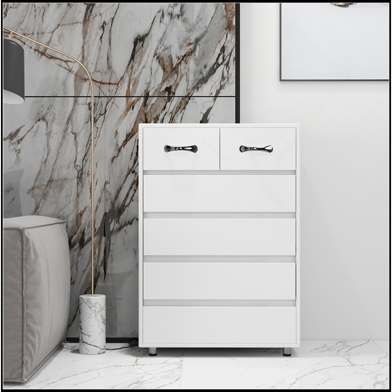 Six Drawer Side Table-White