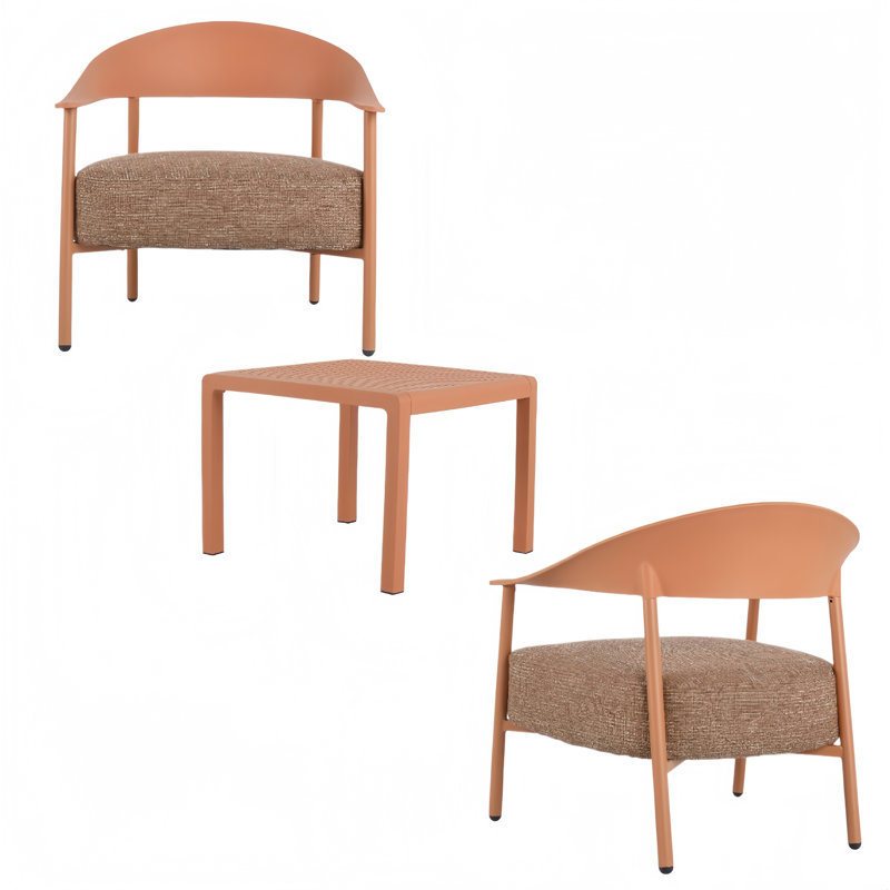 Ensemble de chaises simples 2 pièces avec coussins et tables basses, Brun