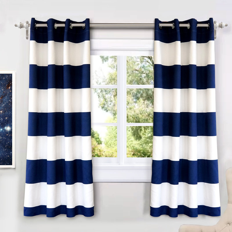 Eastcote Striped Room Darkening Grommet Curtains, Navy, 52" W x 63" L