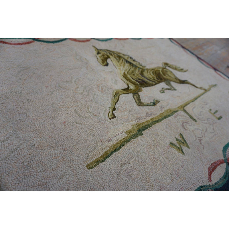 Vintage American Folk Art Horse Weathervane Hooked Rug