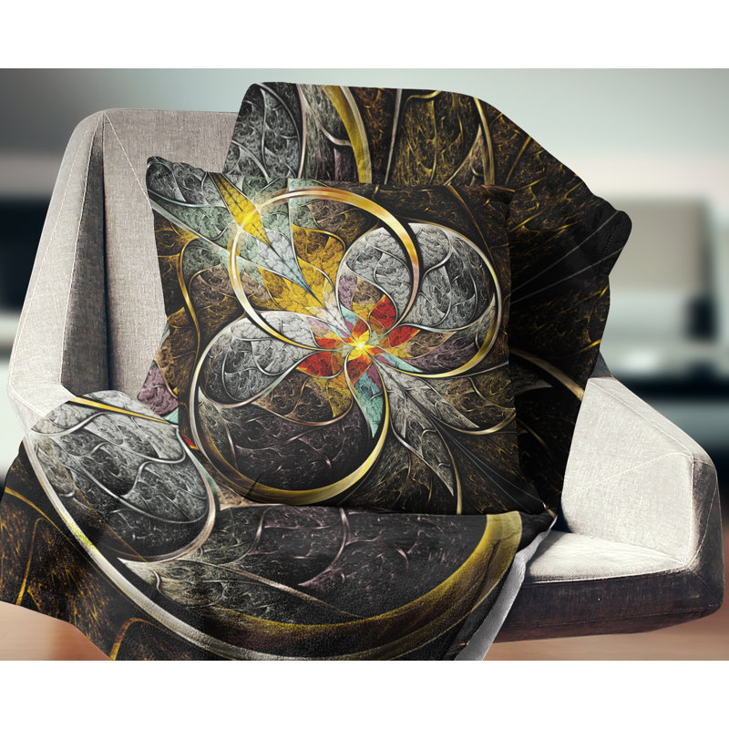 Fleurs symétriques fractales brunes - Coussin imprimé abstrait, 18 po x 18 po, Coussin décoratif