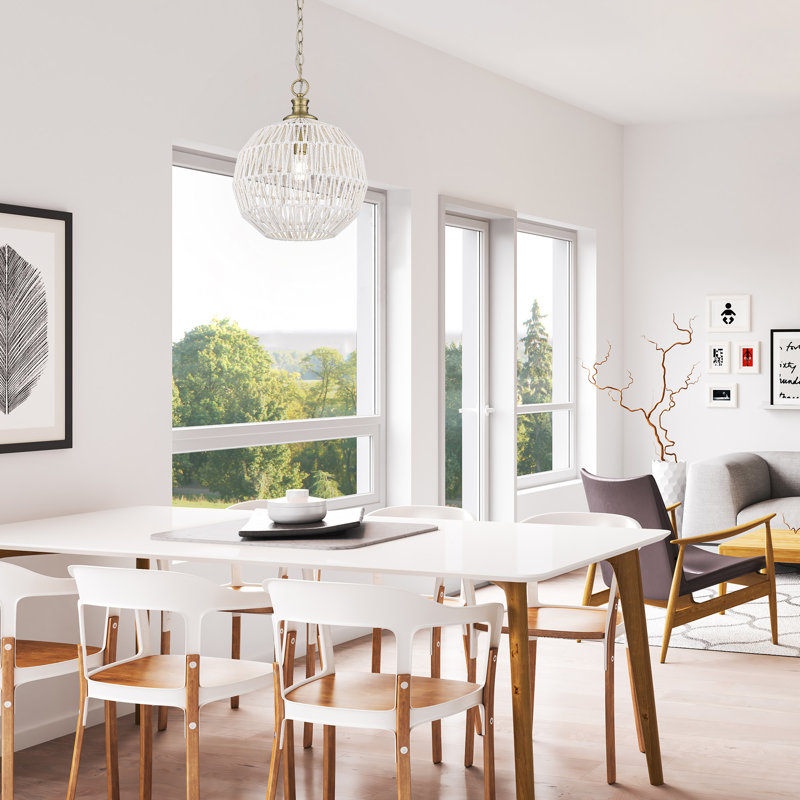 Luminaire suspendu sphère 1 lumière Merritt, Bronze champagne brossé, Blanc
