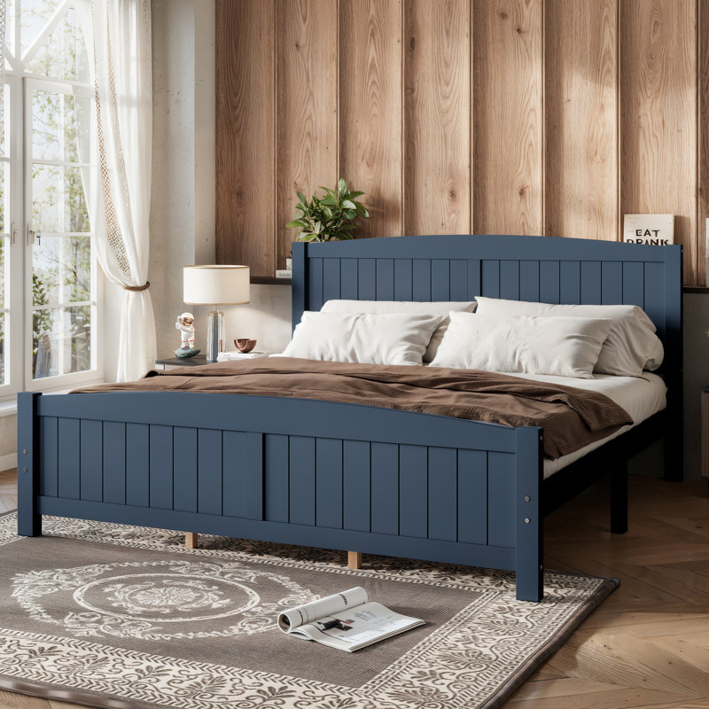 Lit plateforme King Size, cadre de lit en bois massif avec lattes de soutien, structure robuste, sommier non nécessaire, bleu
