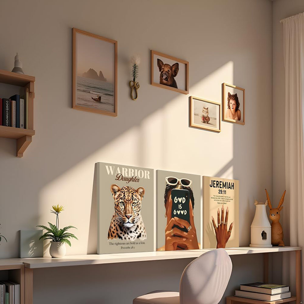 Christian Cheetah Wall Art For Black Women, African American Leopard Print Bible Verse Wall Decor, Trendy Bedroom Bathroom Office Home Decor, Framed