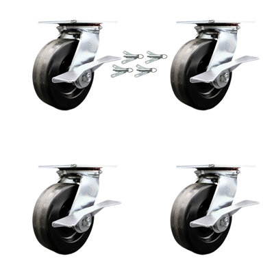 6 Inch Phenolic Caster Set with Roller Bearing and Brakes/Swivel Locks SCC