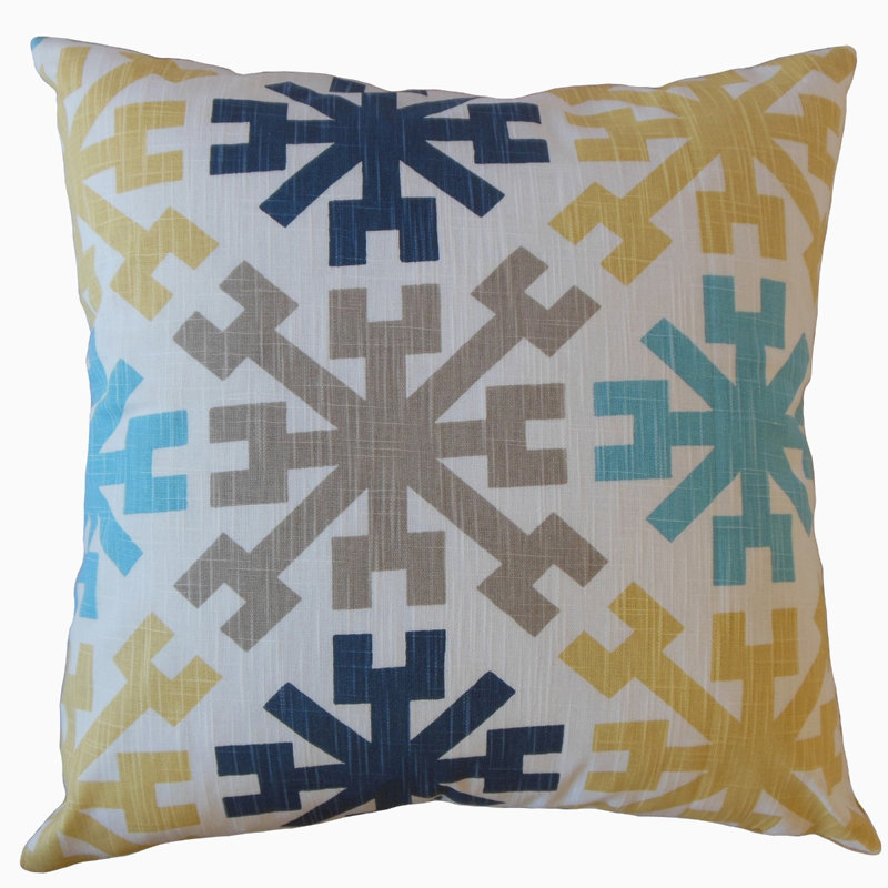 Coussin en coton Obert, 18 po x 18 po, Bleu / gris / blanc, Coussin décoratif