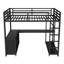 Lit mezzanine double en métal avec bureau en L et garde-robe, canapé-lit noir peu encombrant pour adolescents et adultes
