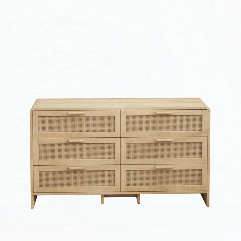 6-Drawers Rattan Storage Console Table, Natural