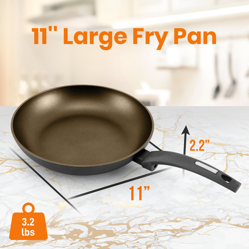 11'' Large Fry Pan - Non-Stick Stylish Kitchen Cookware with Metallic Ridge-Line Pattern