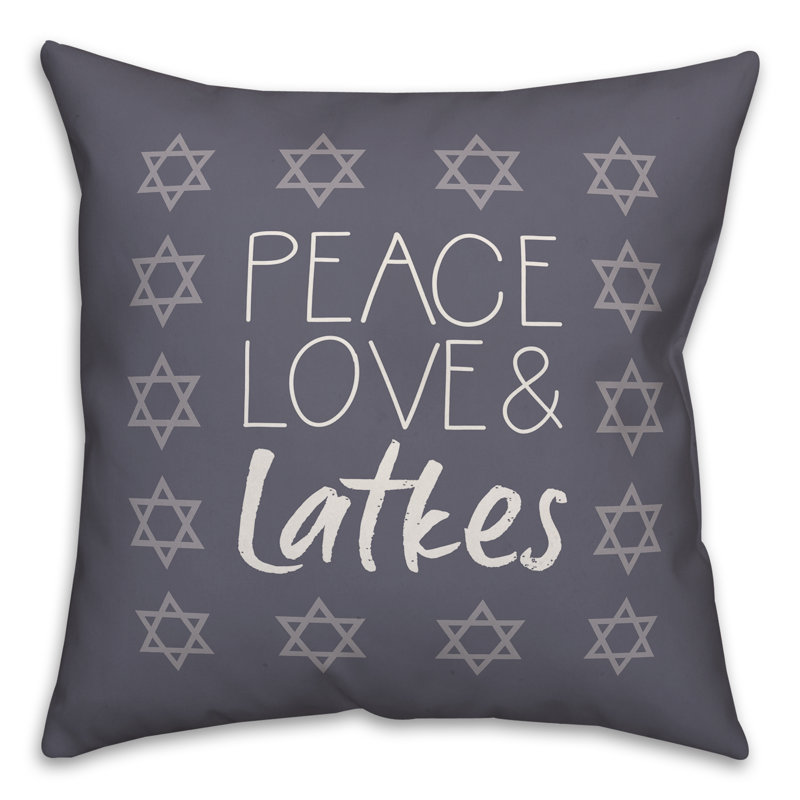  Coussin décoratif Peace Love Latkes, 20 po x 20 po, Polyester/ Bourre en polyester