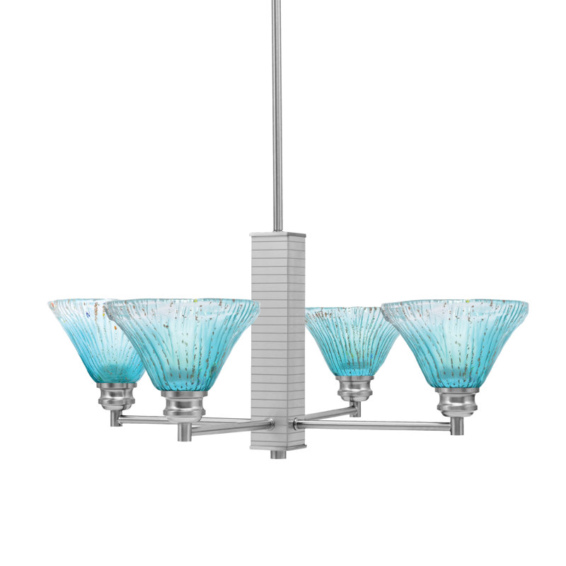 Lustre 4 lumières Edge avec verre cristal sarcelle 7 po, Nickel brossé