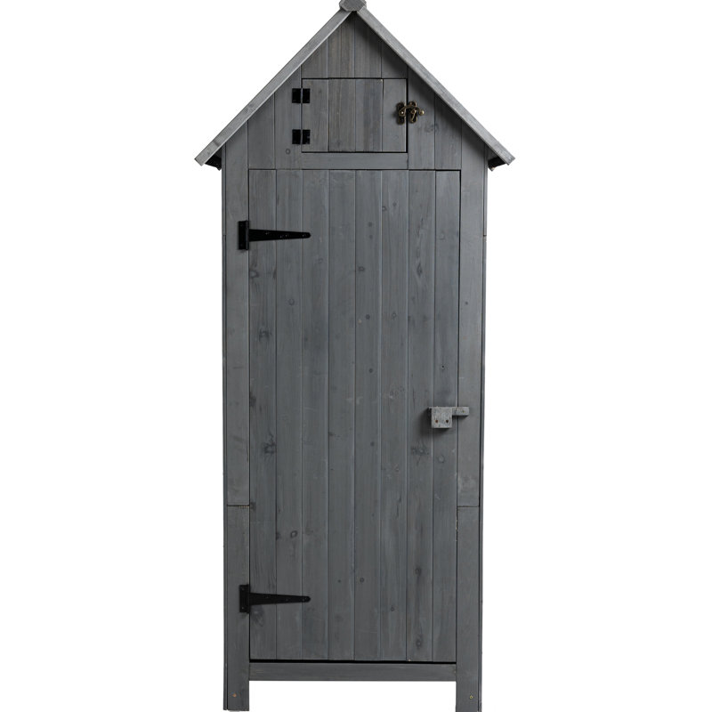Grey Wooden Garden Shed, 30.3"L X 21.3"W 70.5"H, Outdoor Storage, Waterproof Roof, 3 Compartments For Organizing Tools Tool Organization