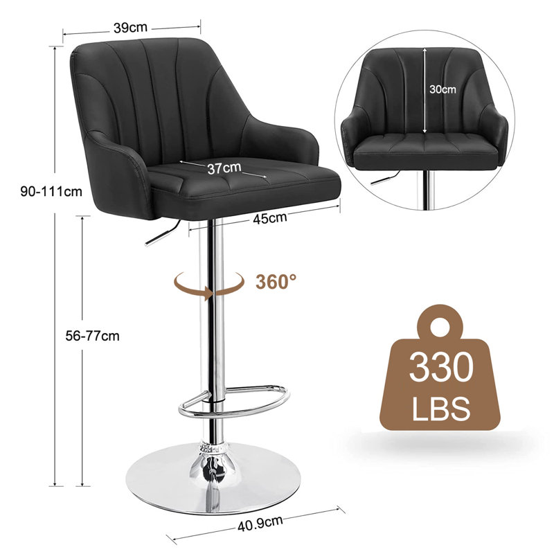 Whittney Modern Bar Stools, Swivel Counter Height Barstools with Backrest and Armrests, Adjustable Height Bar Chairs, PU Leather Kitchen Island Stool