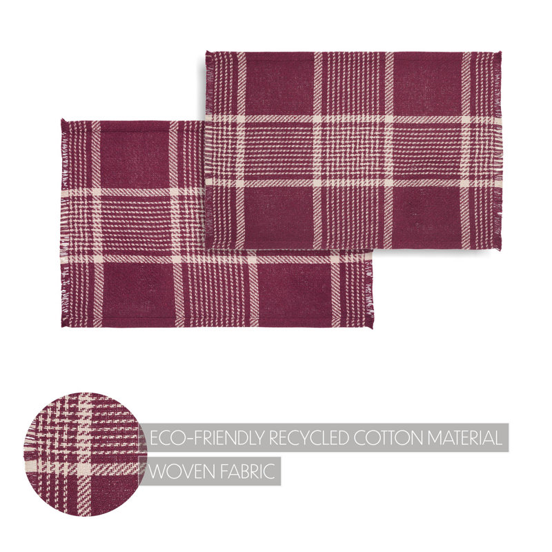 Burgundy and Tan Plaid Cotton Polyester Rectangle Placemat Set