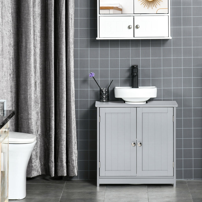 Base de meuble-lavabo gris sous le lavabo - base de meuble-lavabo compacte avec tablette réglable pour les fournitures d'hygiène et les besoins quotidiens de rangement