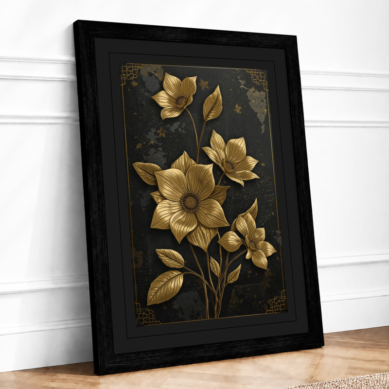 Golden Daffodil Study Botanical - Framed Print, A4 - 29.7 x 21.0 cm, Black