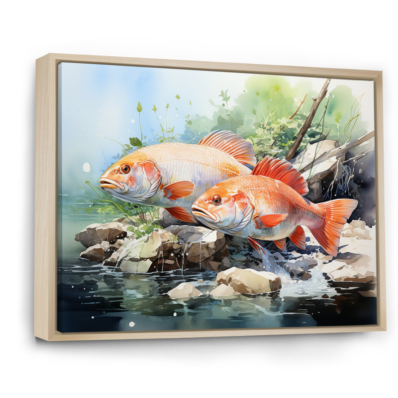 «Fishing Dreams I» sur toile, Cadre naturel flottant, H 30 po x l 40 po