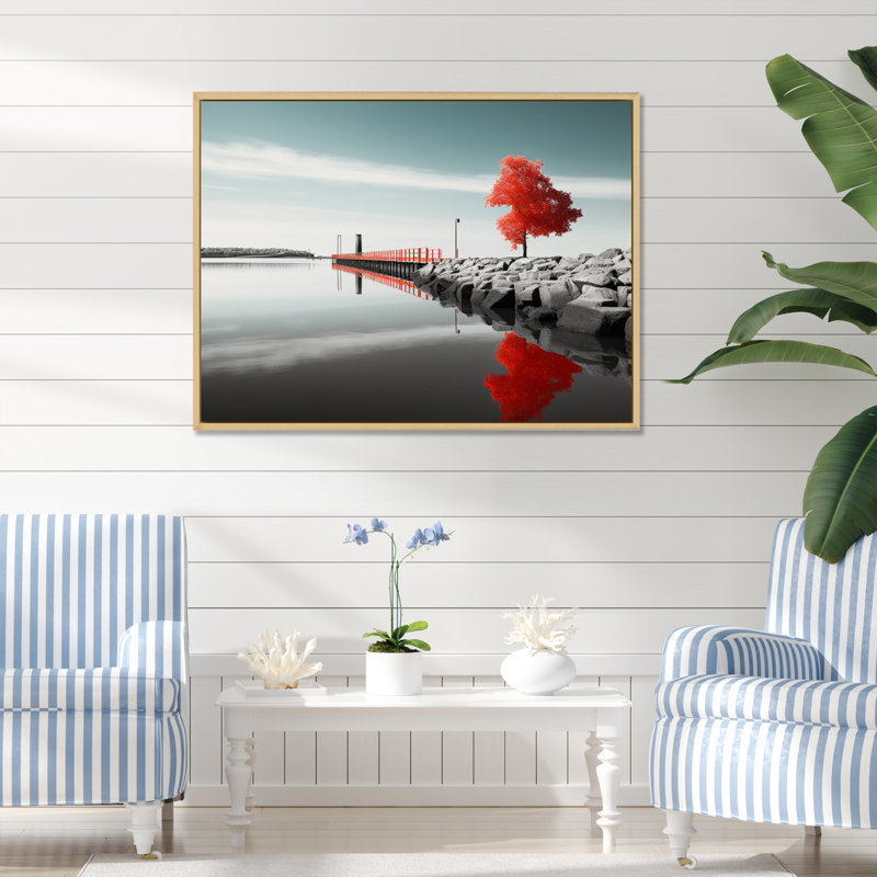 Jetée rouge et grise I - impression, H 30 po x l 40 po x P 1,5 po, Cadre naturel flottant