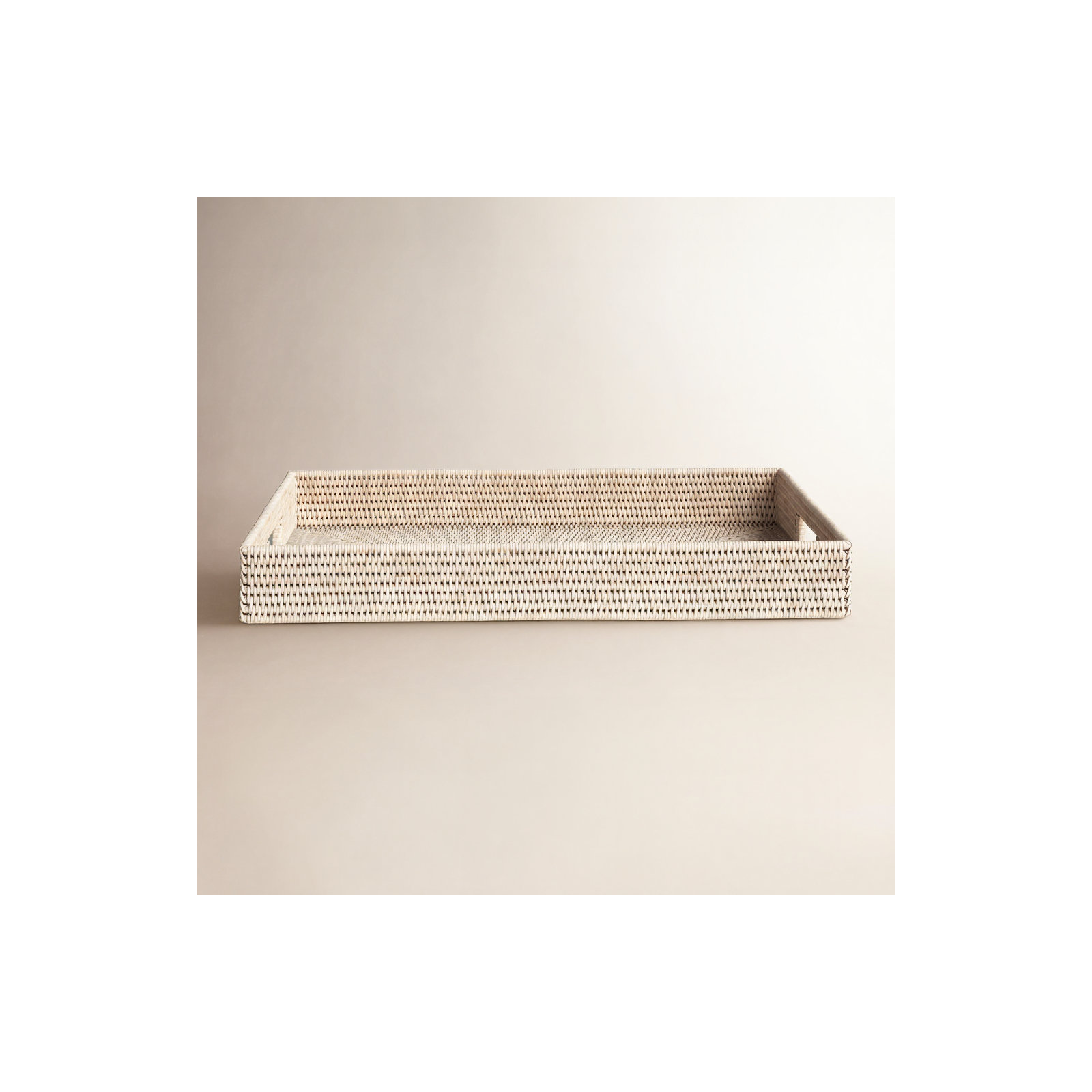Edmond Rattan Tray - Set of 1, 3" H x 22" L x 15" W, White Wash