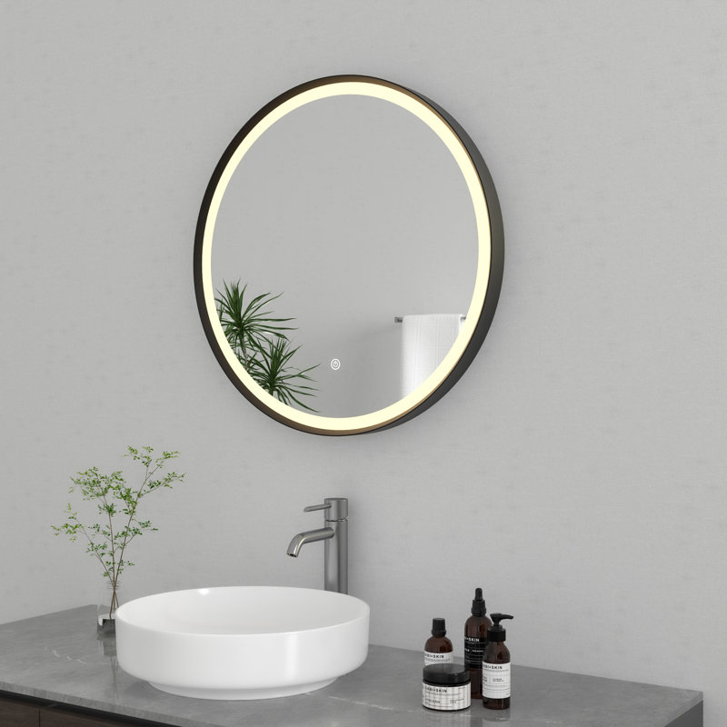 Kingston Brass Aurora 24-Inch Round Led Bathroom Mirror, Front Light, Anti-Fog, Dimmable Touch Sensor Lighted Mirror