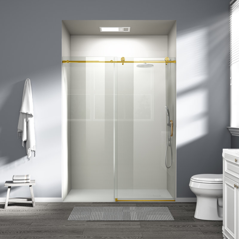 56 à 60 po X P 76 po H Porte de douche coulissante simple sans cadre (6 mm) en verre trempé au fini or brossé | Idée de cadeau