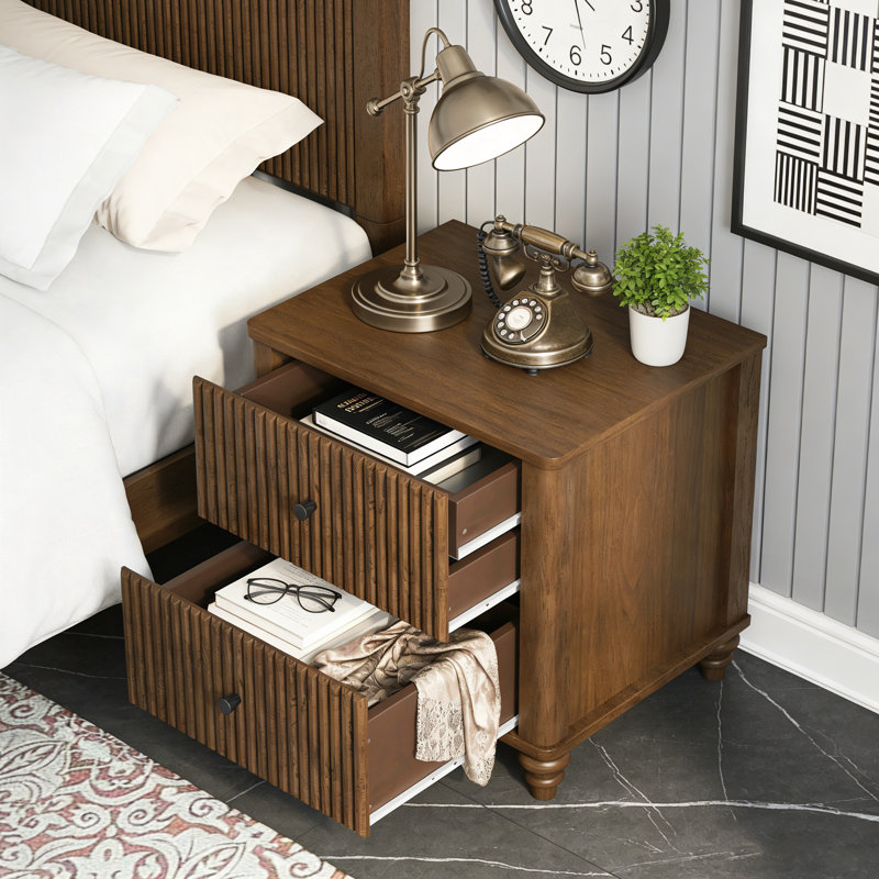 Ensemble de chambre à coucher 3 pièces avec lit et 2 tables de chevet, Noyer brun, Très grand lit