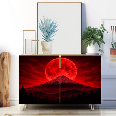 Narrow 35.4'' Wide Sideboard Buffet Cabinet - 2-Door Accent Storage Cabinet With Majestic Mountain Print And Metal Legs