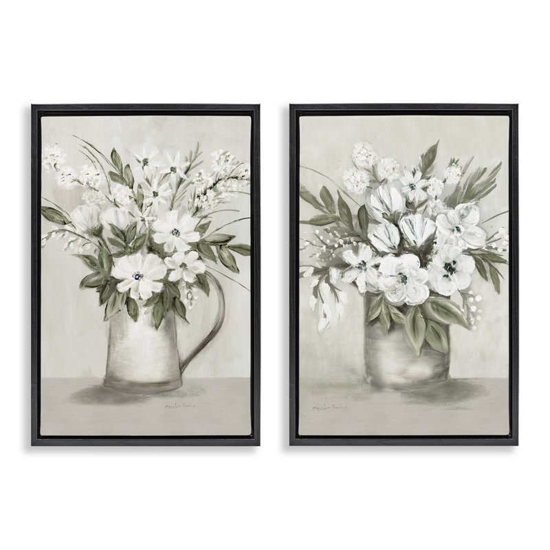 Ensemble de 2 vases flottants encadrés , Cadre flottant noir de jais, H 25 po x l 17 po