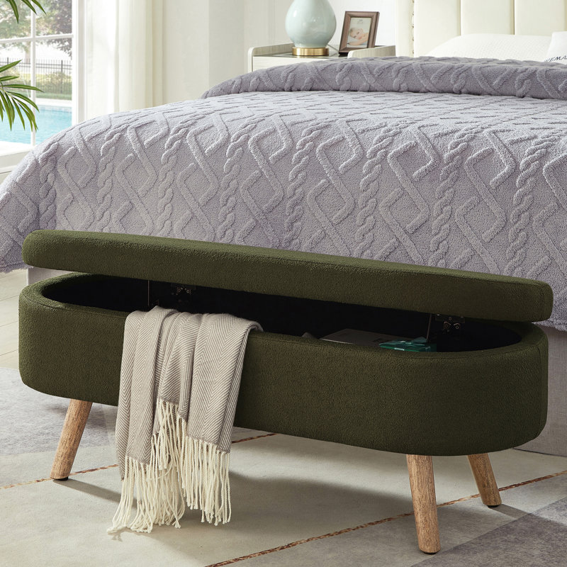 Banc de rangement ovale rembourré, Vert foncé