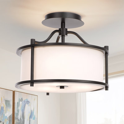Luminaire tambour encastré 12 po en lin 3 lumières avec abat-jour en tissu pour chambre à coucher 12 po