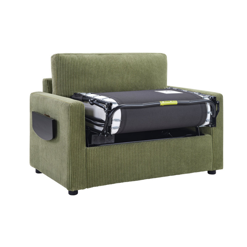 Canapé-lit multifonctionnel avec matelas pliable, table d'appoint pliable, poche de rangement latérale et ports USB pour des espaces de vie polyvalents
