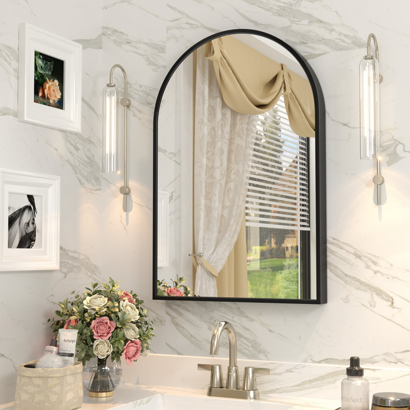 Amara Tempered Glass and Aluminum Alloy Framed French Cleat Mounted Wall Mirror with 5-Year Warranty, 24" x 16", Matte Black