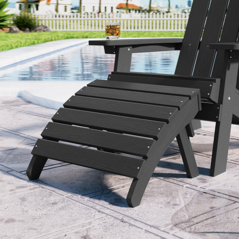 Repose-pieds extérieur en plastique Kacy-Leigh Adirondack, Noir, noir, noir, noir