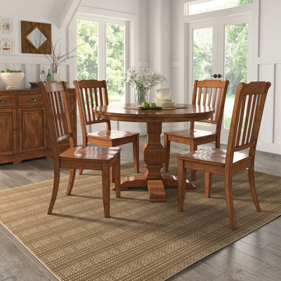 Marcotte 45" Round Solid Wood Oak Finish Top 5-Piece Dining Set With Spindle Back Chairs