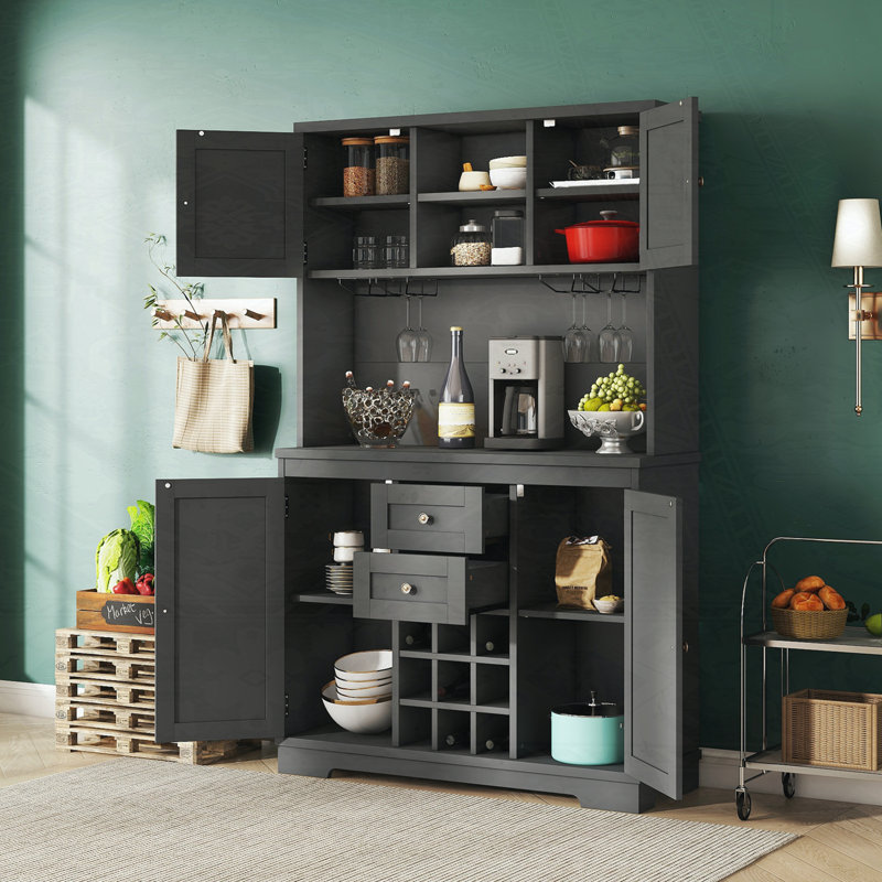 Armoire de cuisine avec rangement Coffee Bar, Noir, noir, noir, noir