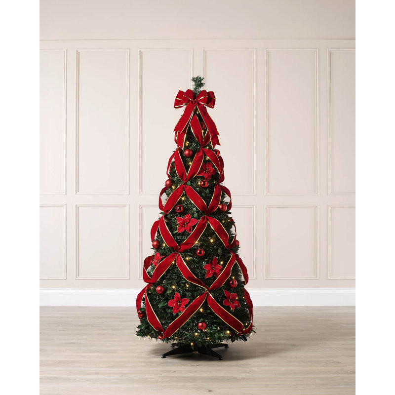 Artificial Pre-Lit Pop-Up Poinsettia Christmas Tree, 6ft