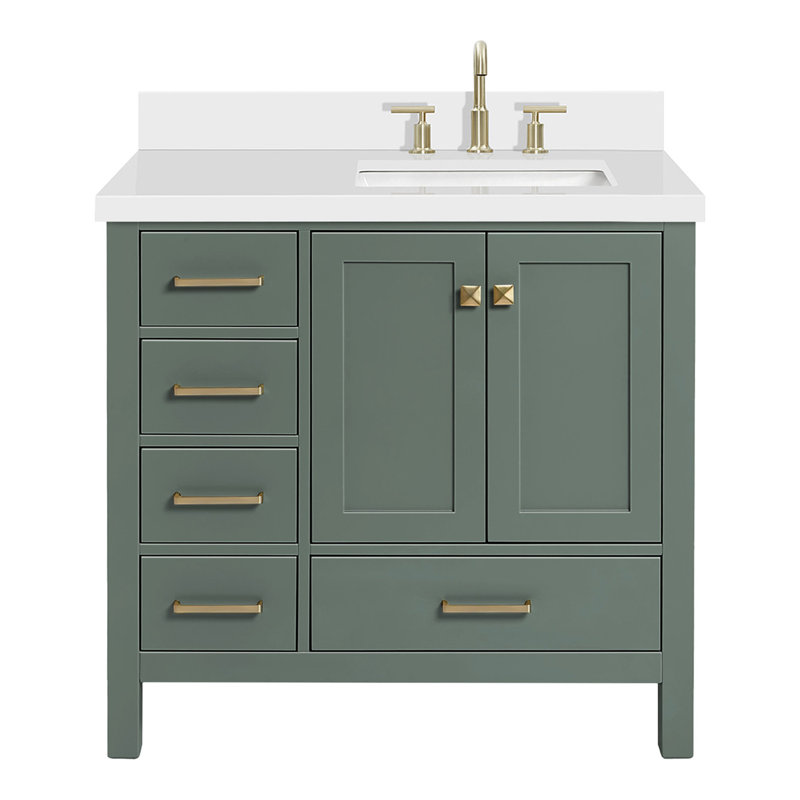 Ensemble de meuble-lavabo simple 37 po Grevera, Quartz blanc pur, Vert rétro, Rectangular