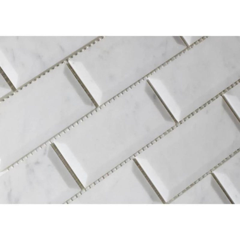 Carreau de mosaïque mural en marbre 2" x 4", Blanc sablé
