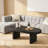 Mid Century Modern Oval Fluted Coffee Table, Farmhouse Style, Black-58023640