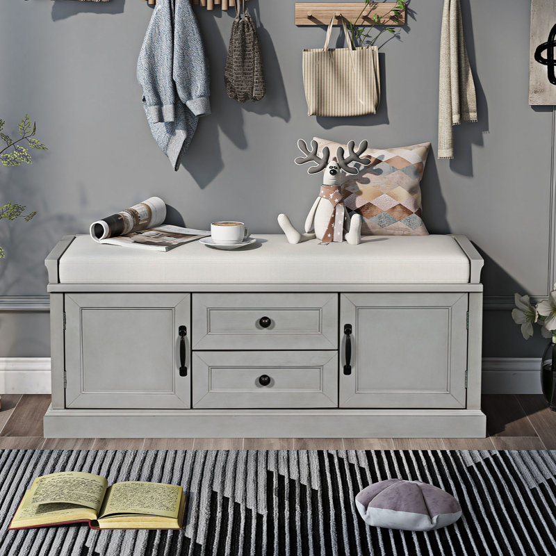 Banc de rangement rembourré avec tiroirs Braga, Gris délavé
