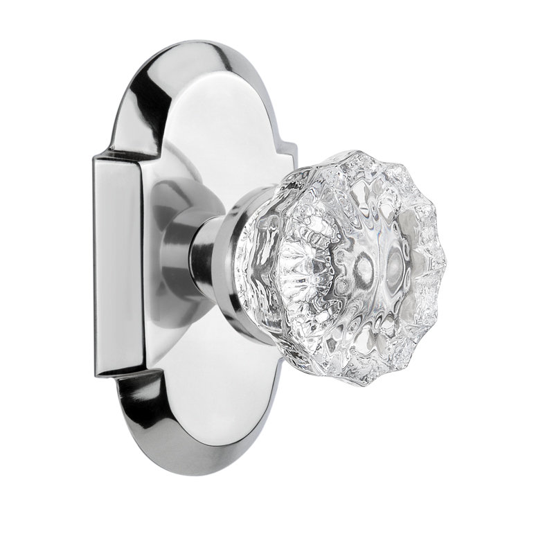 Cottage Plate with Crystal Door Knob, Bright Chrome, 2-3/8"